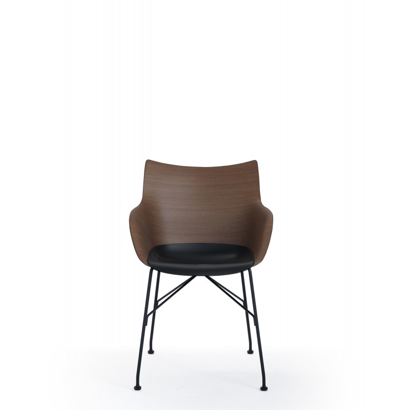 Chaise kartell Q/WOOD (hêtre), bois foncé, structure noire, vue de face Chaise kartell Q/WOOD (hêtre), bois foncé, structure noire, vue de face