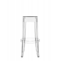 Tabouret de bar Charles Ghost (hauteur 75 cm), couleur cristal, vue de face