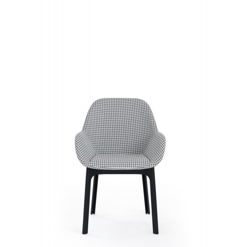 Chaise CLAP, motif pied de poule gris, vue de face Chaise CLAP, motif pied de poule gris, vue de face