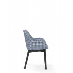 Chaise CLAP, motif pied de poule bleu, vue de profil