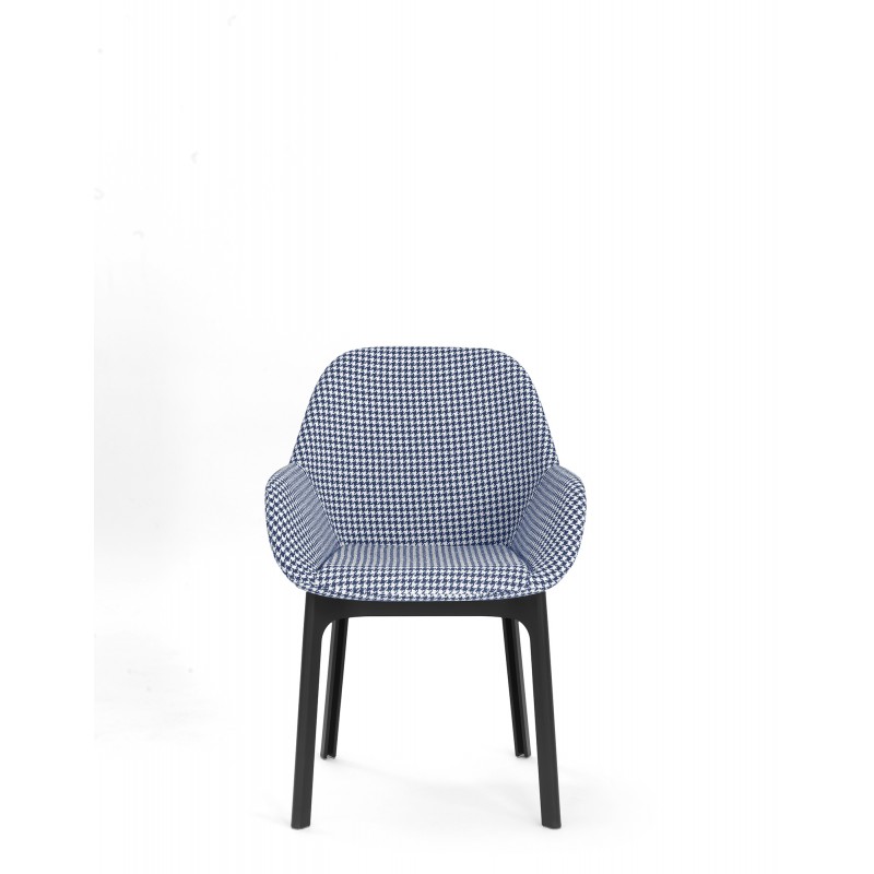 Chaise CLAP, motif pied de poule bleu, vue de face Chaise CLAP, motif pied de poule bleu, vue de face