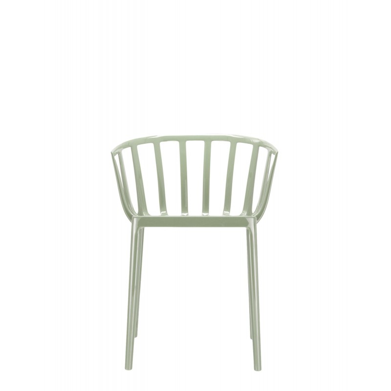 Chaise vert sauge, VENICE de Kartell (design Philippe Starck), vue de face