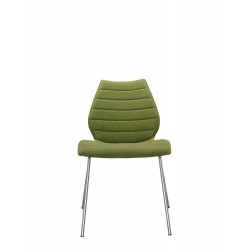 Chaise Kartell MAUI SOFT, tissu Trevira vert acide, structure chromée, vue de face