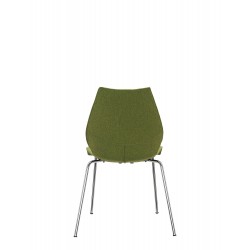 Chaise Kartell MAUI SOFT, tissu Trevira vert acide, structure chromée, vue de dos