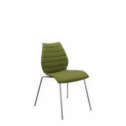 Chaise Kartell MAUI SOFT, tissu Trevira vert acide, structure chromée, vue de 3/4