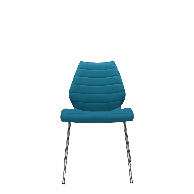 Chaise Kartell MAUI SOFT, tissu Trevira Octane, structure chromée, vue de face Chaise Kartell MAUI SOFT, tissu Trevira Octane, structure chromée, vue de face
