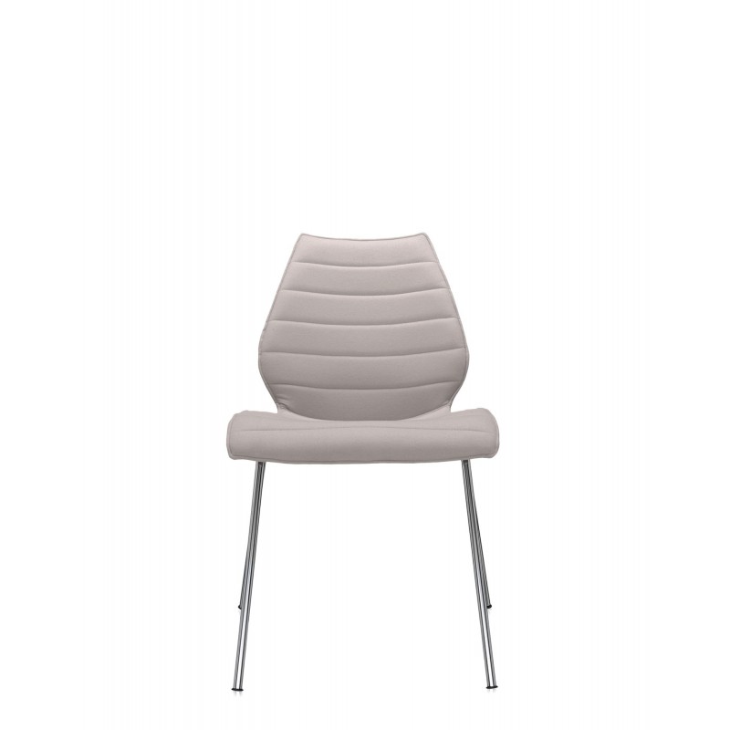 Chaise Kartell MAUI SOFT, tissu Trevira Beige, structure chromée, vue de face Chaise Kartell MAUI SOFT, tissu Trevira Beige, structure chromée, vue de face