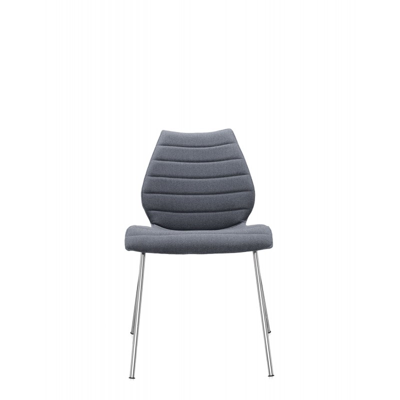 Chaise Kartell MAUI SOFT, tissu Trevira Gris, structure chromée, vue de face Chaise Kartell MAUI SOFT, tissu Trevira Gris, structure chromée, vue de face