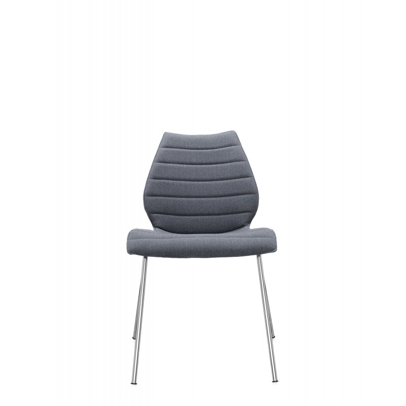 Chaise Kartell MAUI SOFT, tissu Trevira Gris, structure chromée, vue de face