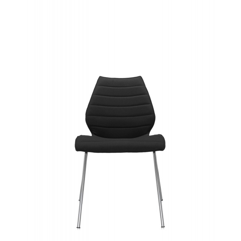 Chaise Kartell MAUI SOFT, tissu Trevira Noir, structure chromée, vue de face Chaise Kartell MAUI SOFT, tissu Trevira Noir, structure chromée, vue de face