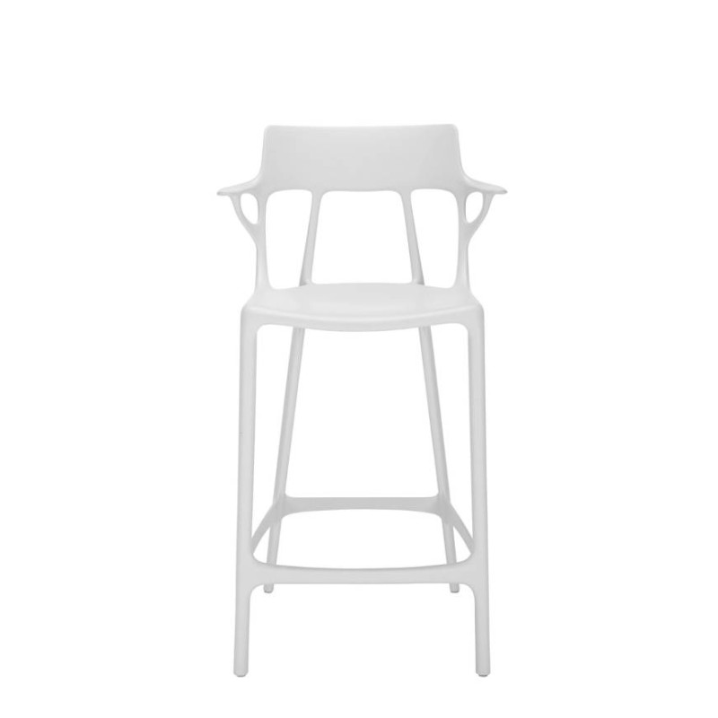 Tabouret de bar A.I. Stool Recycled, hauteur 65 cm, blanc, vue de face