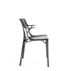 Chaise A.I. Métal de couleur titane, vue de profil