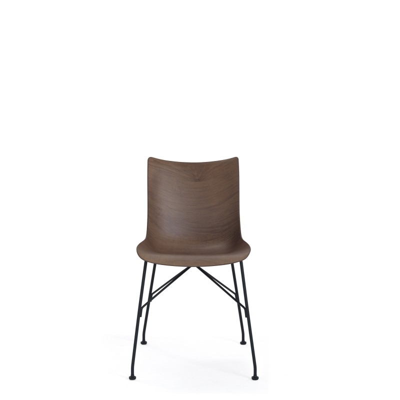 Chaise P/WOOD (assise en bois foncé et structure noire), vue de face Chaise P/WOOD (assise en bois foncé et structure noire), vue de face