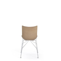 Chaise P/WOOD (assise en bois clair et structure en acier chromé), vue de dos