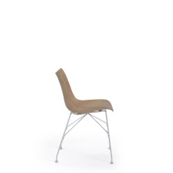 Chaise P/WOOD (assise en bois clair et structure en acier chromé), vue de profil