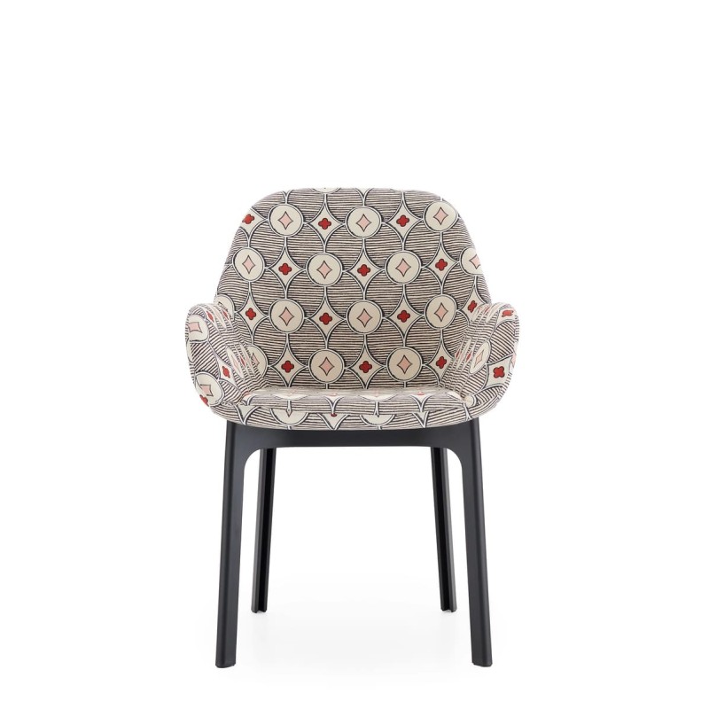 Chaise CLAP, tissu Rubelli crème, structure noire, vue de face Chaise CLAP, tissu Rubelli crème, structure noire, vue de face