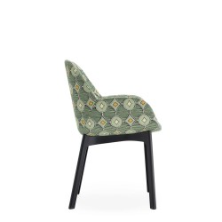 Chaise CLAP, tissu Rubelli pistache, structure noire, vue de profil