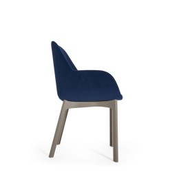 Chaise CLAP, tissu Aquaclean bleu, structure tourterelle, vue de profil