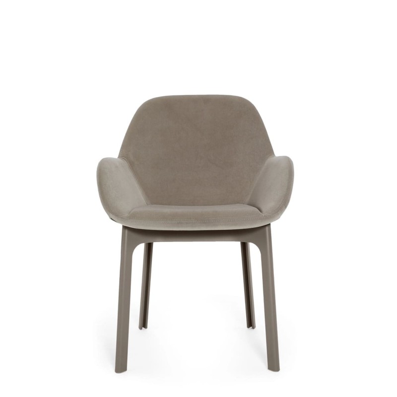 Chaise CLAP, tissu Aquaclean écru, structure tourterelle, vue de face Chaise CLAP, tissu Aquaclean écru, structure tourterelle, vue de face