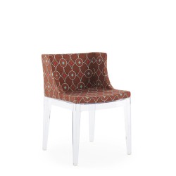 Chaise MADEMOISELLE blanc, tissu Rubelli marron, vue de 3/4