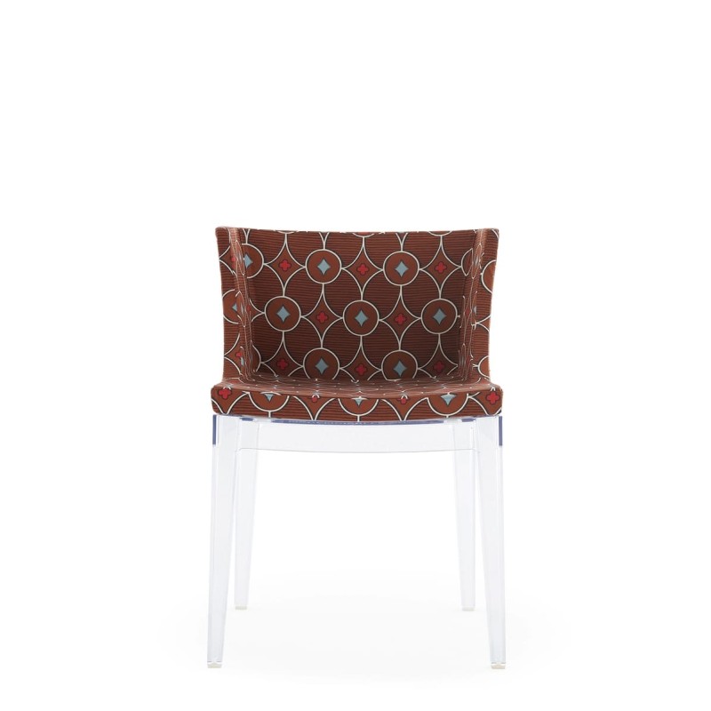 Chaise MADEMOISELLE blanc, tissu Rubelli marron, vue de face Chaise MADEMOISELLE blanc, tissu Rubelli marron, vue de face
