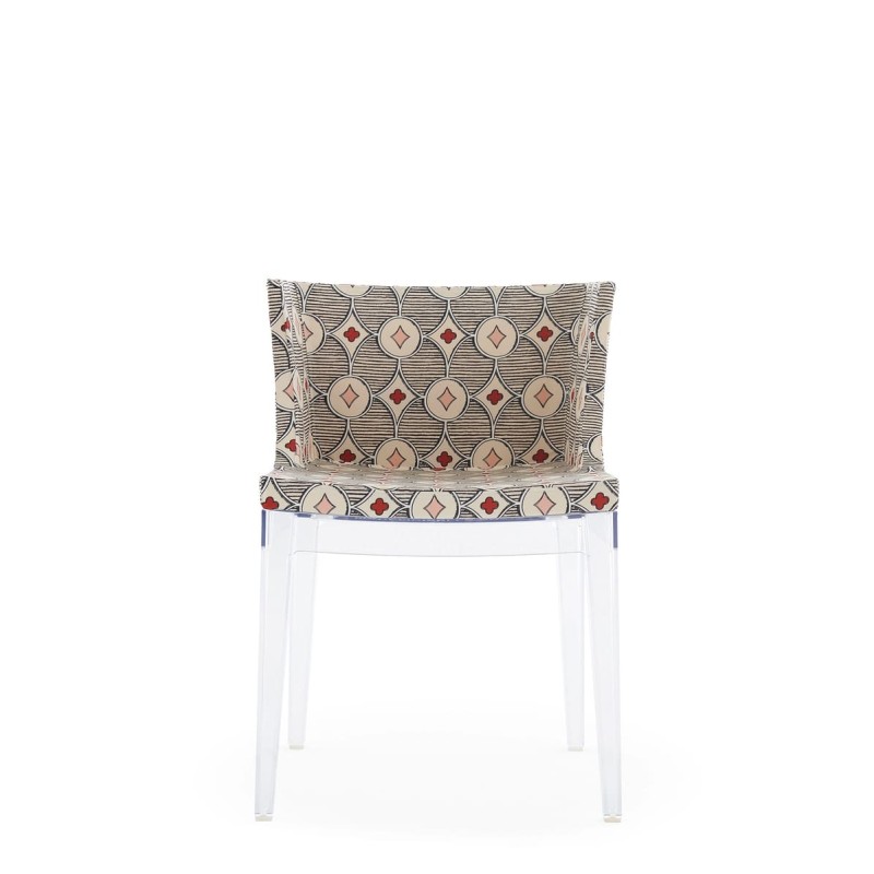 Chaise MADEMOISELLE blanc, tissu Rubelli crème, vue de face Chaise MADEMOISELLE blanc, tissu Rubelli crème, vue de face