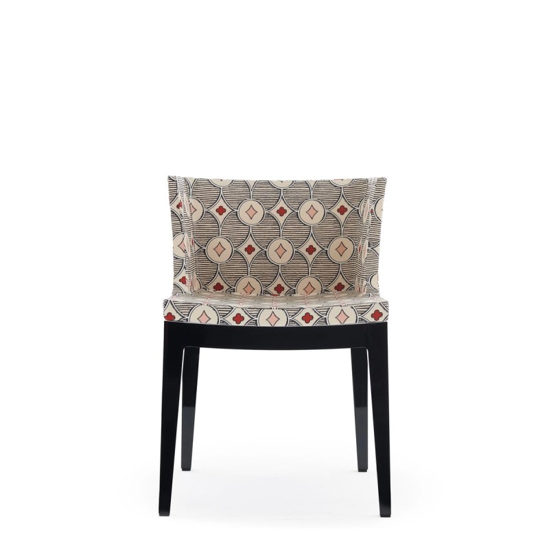 Chaise MADEMOISELLE noir, tissu Rubelli crème, vue de face Chaise MADEMOISELLE noir, tissu Rubelli crème, vue de face