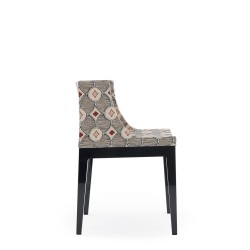 Chaise MADEMOISELLE noir, tissu Rubelli crème, vue de profil