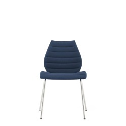 Chaise Kartell MAUI SOFT, tissu Noma Bleu, structure chromée, vue de face