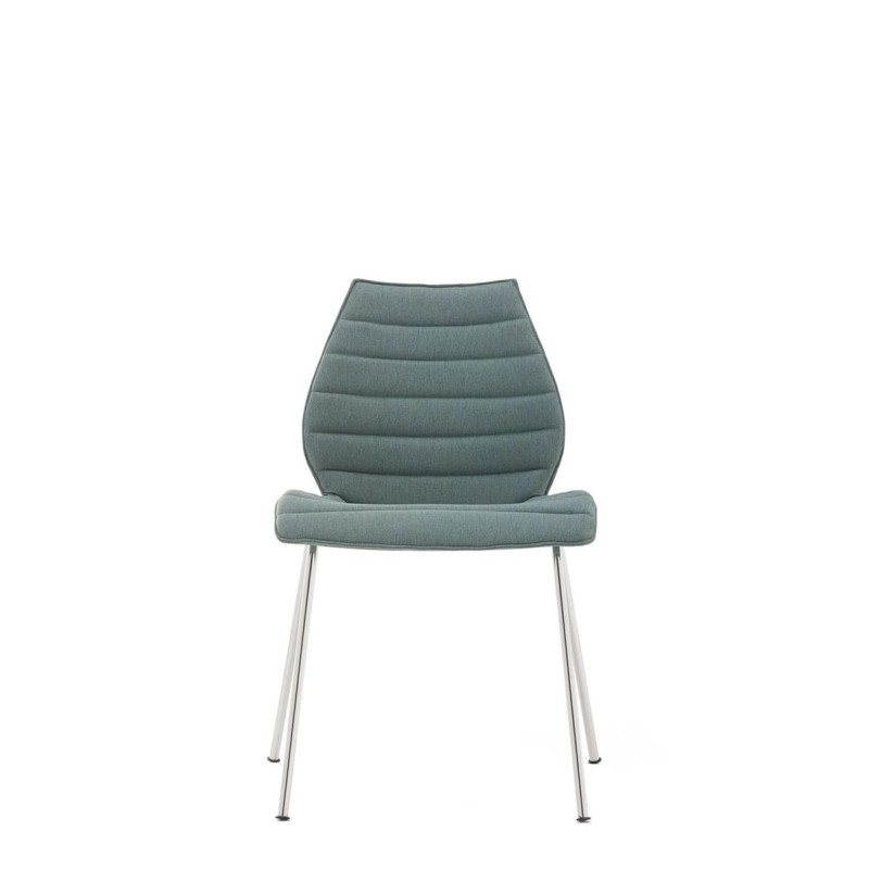 Chaise Kartell MAUI SOFT, tissu Noma Vert, structure chromée, vue de face Chaise Kartell MAUI SOFT, tissu Noma Vert, structure chromée, vue de face