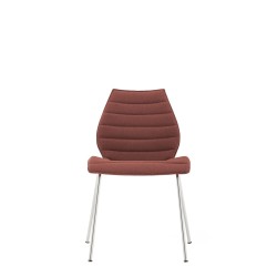 Chaise Kartell MAUI SOFT, tissu Noma Rouge brique, structure chromée, vue de face