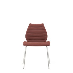 Chaise Kartell MAUI SOFT, tissu Noma Rouge brique, structure chromée, vue de face