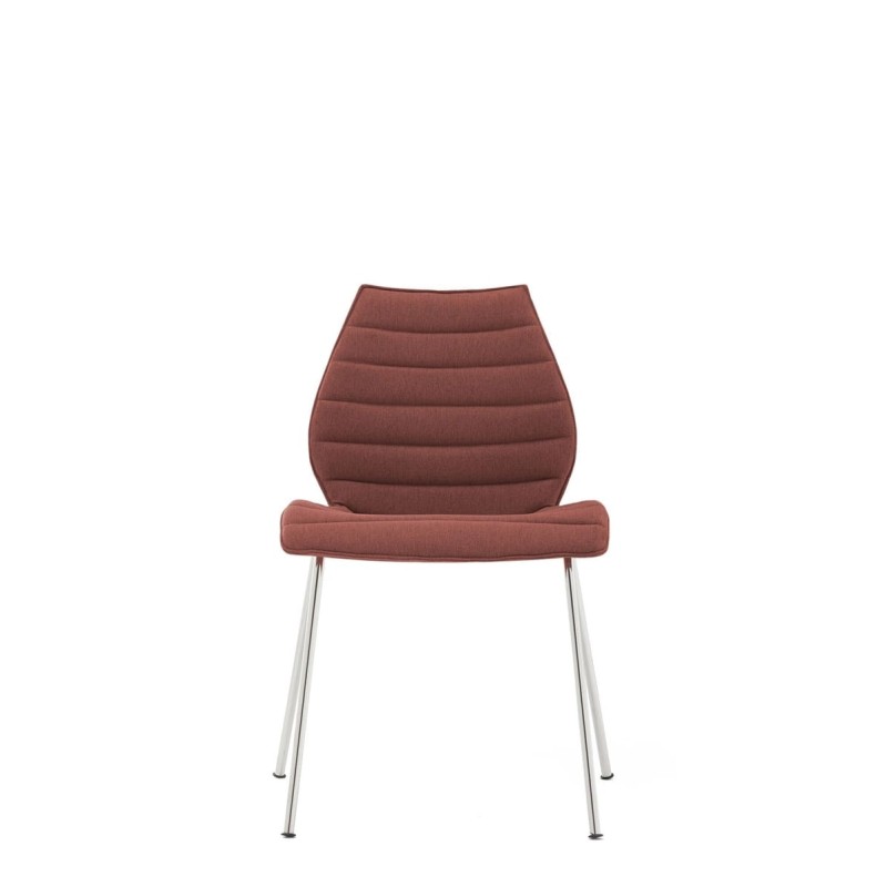 Chaise Kartell MAUI SOFT, tissu Noma Rouge brique, structure chromée, vue de face Chaise Kartell MAUI SOFT, tissu Noma Rouge brique, structure chromée, vue de face