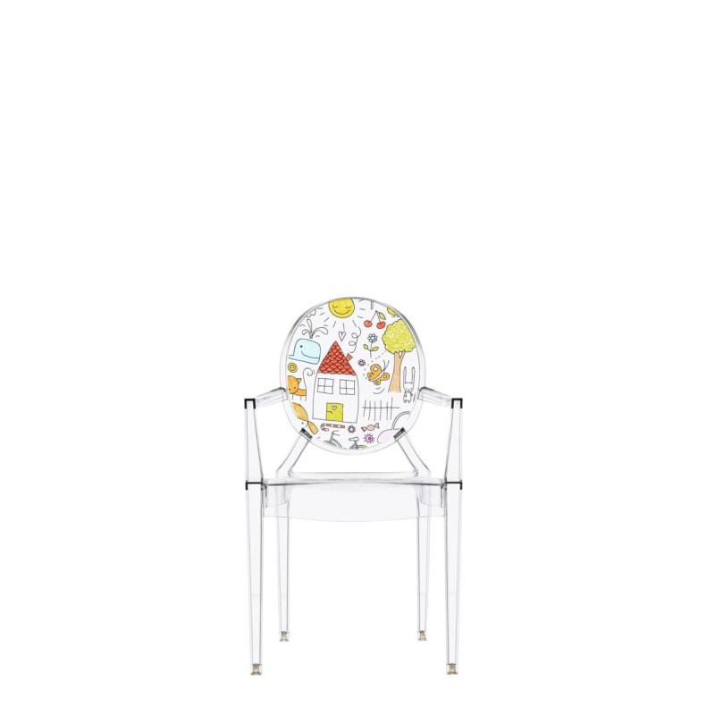 Chaise Kartell LOU LOU GHOST spécial édition cristal/motif dessin vue de face