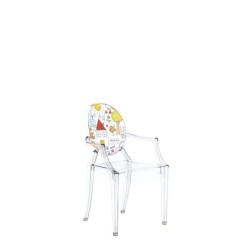 Chaise Kartell LOU LOU GHOST spécial édition cristal/motif dessin vue de 3/4