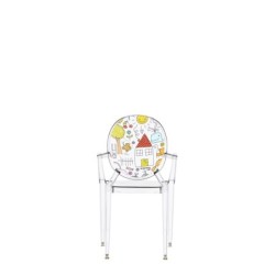 Chaise Kartell LOU LOU GHOST spécial édition cristal/motif dessin vue de dos