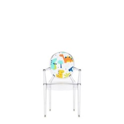 Chaise Kartell LOU LOU GHOST spécial édition cristal/motif dinosaure vue de face