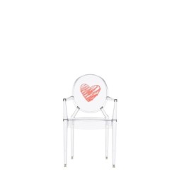 Chaise Kartell LOU LOU GHOST spécial édition cristal/motif coeur vue de face