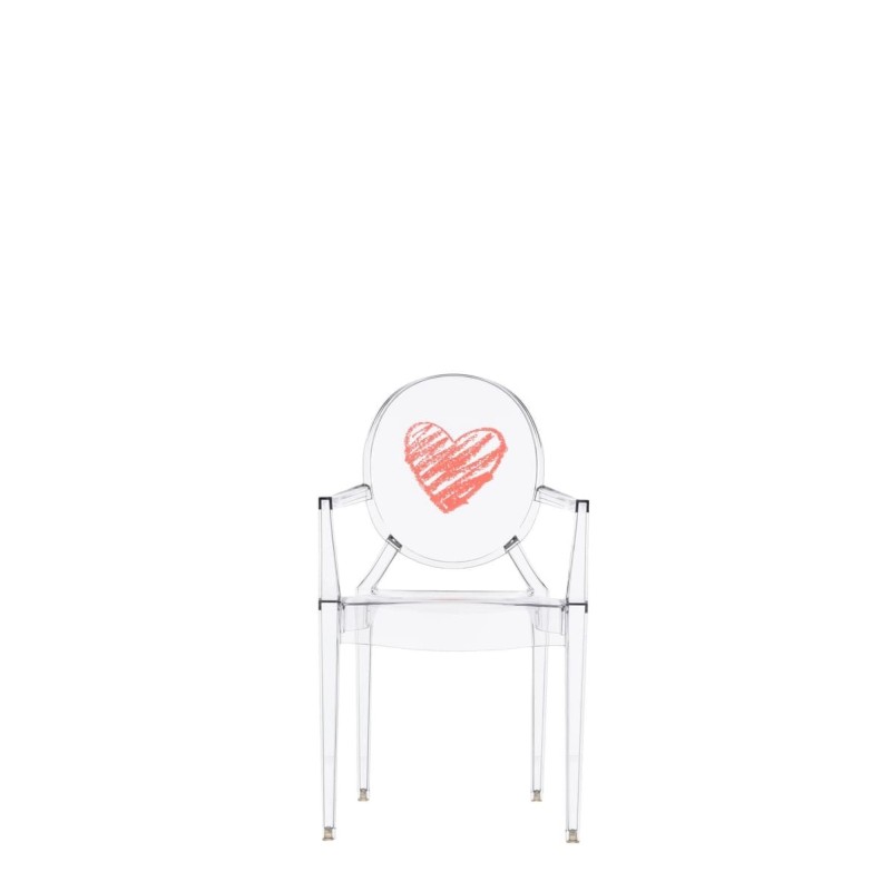 Chaise Kartell LOU LOU GHOST spécial édition cristal/motif coeur vue de face Chaise Kartell LOU LOU GHOST spécial édition cristal/motif coeur vue de face