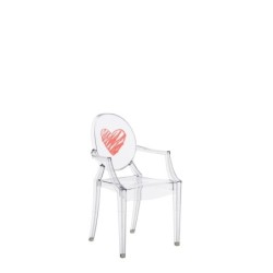 Chaise Kartell LOU LOU GHOST spécial édition cristal/motif coeur vue de 3/4