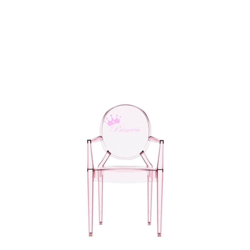 Chaise Kartell LOU LOU GHOST spécial édition rose/motif princesse vue de face Chaise Kartell LOU LOU GHOST spécial édition rose/motif princesse vue de face