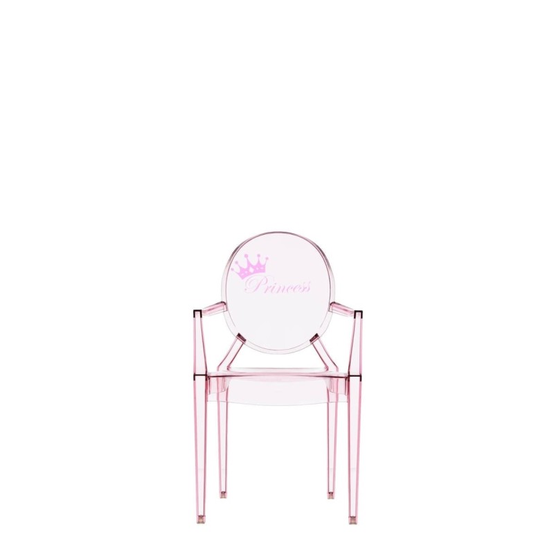 Chaise Kartell LOU LOU GHOST spécial édition rose/motif princesse vue de face