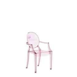 Chaise Kartell LOU LOU GHOST spécial édition rose/motif princesse vue de 3/4