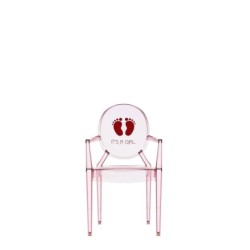 Chaise Kartell LOU LOU GHOST spécial édition rose/motif c'est une fille vue de face