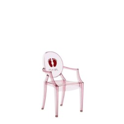 Chaise Kartell LOU LOU GHOST spécial édition  rose/motif c'est une fille vue de 3/4