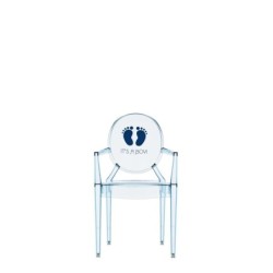 Chaise Kartell LOU LOU GHOST spécial édition bleue/motif c'est un garçon vue de face