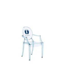 Chaise Kartell LOU LOU GHOST spécial édition bleue/motif c'est un garçon vue de 3/4