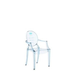 Chaise Kartell LOU LOU GHOST spécial édition bleue/motif prince vue de 3/4