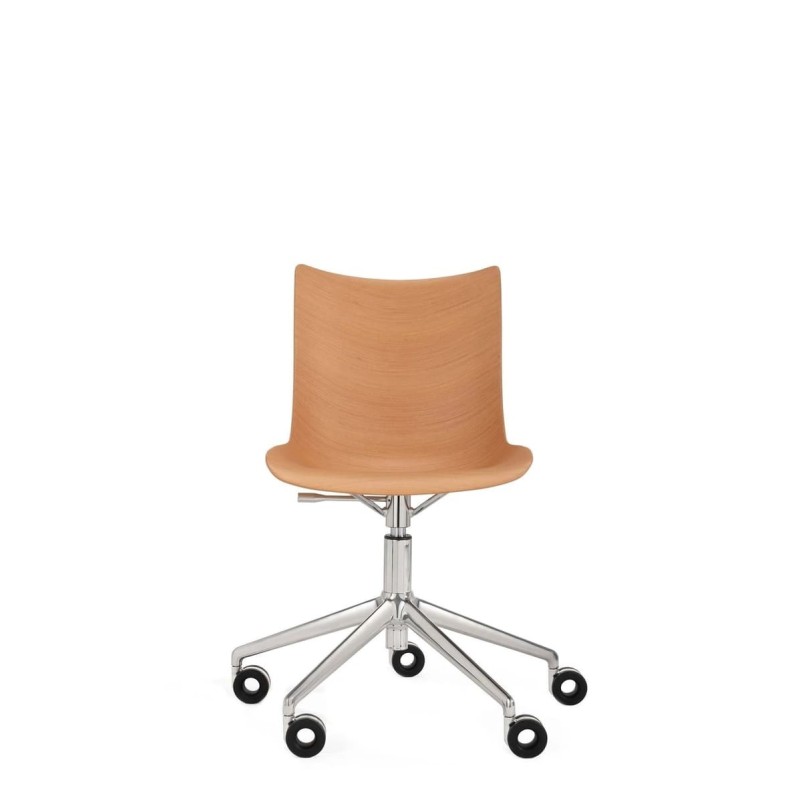 Chaise de bureau Kartell P WOOD bois clair/chrome vue de face Chaise de bureau Kartell P WOOD bois clair/chrome vue de face