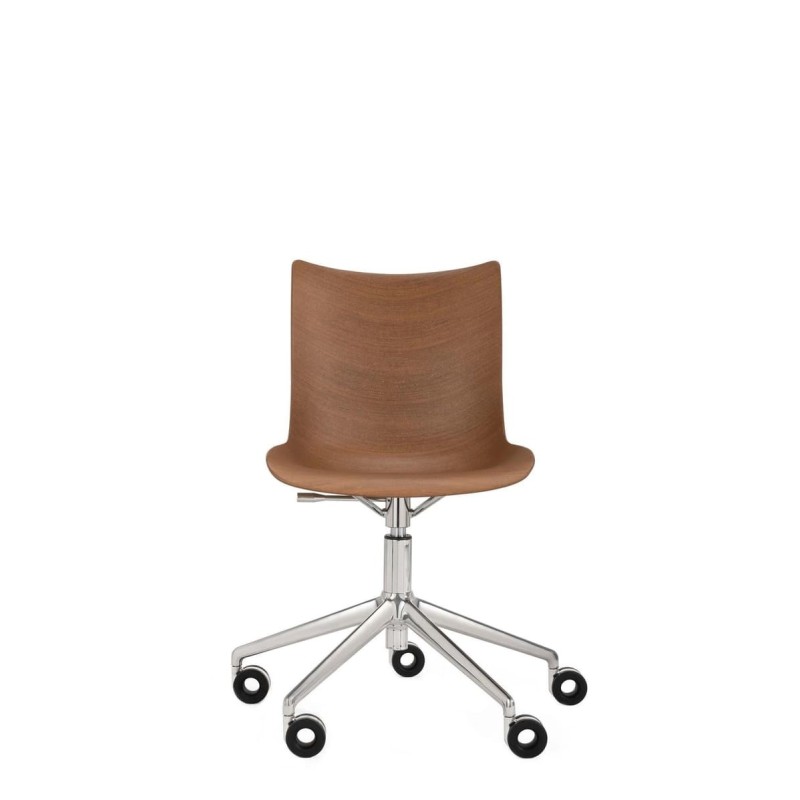 Chaise de bureau Kartell P WOOD bois foncé/chrome vue de face Chaise de bureau Kartell P WOOD bois foncé/chrome vue de face